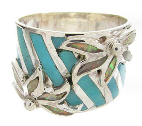 Sterling Silver Floral Turquoise Opal Ring Jewelry Size 4-1/2 IS60614
